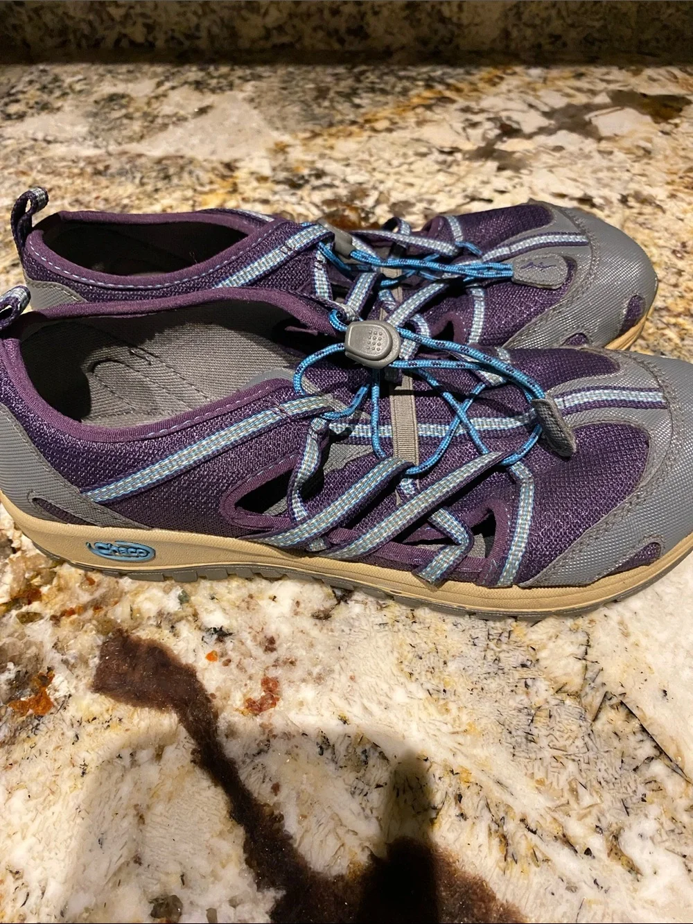 Chaco Kids Purple and Gray Water Shoes with Blue Lacing